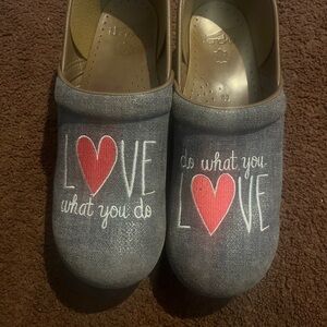 Dansko Gray and Red Mules with Heart Design Size 43
